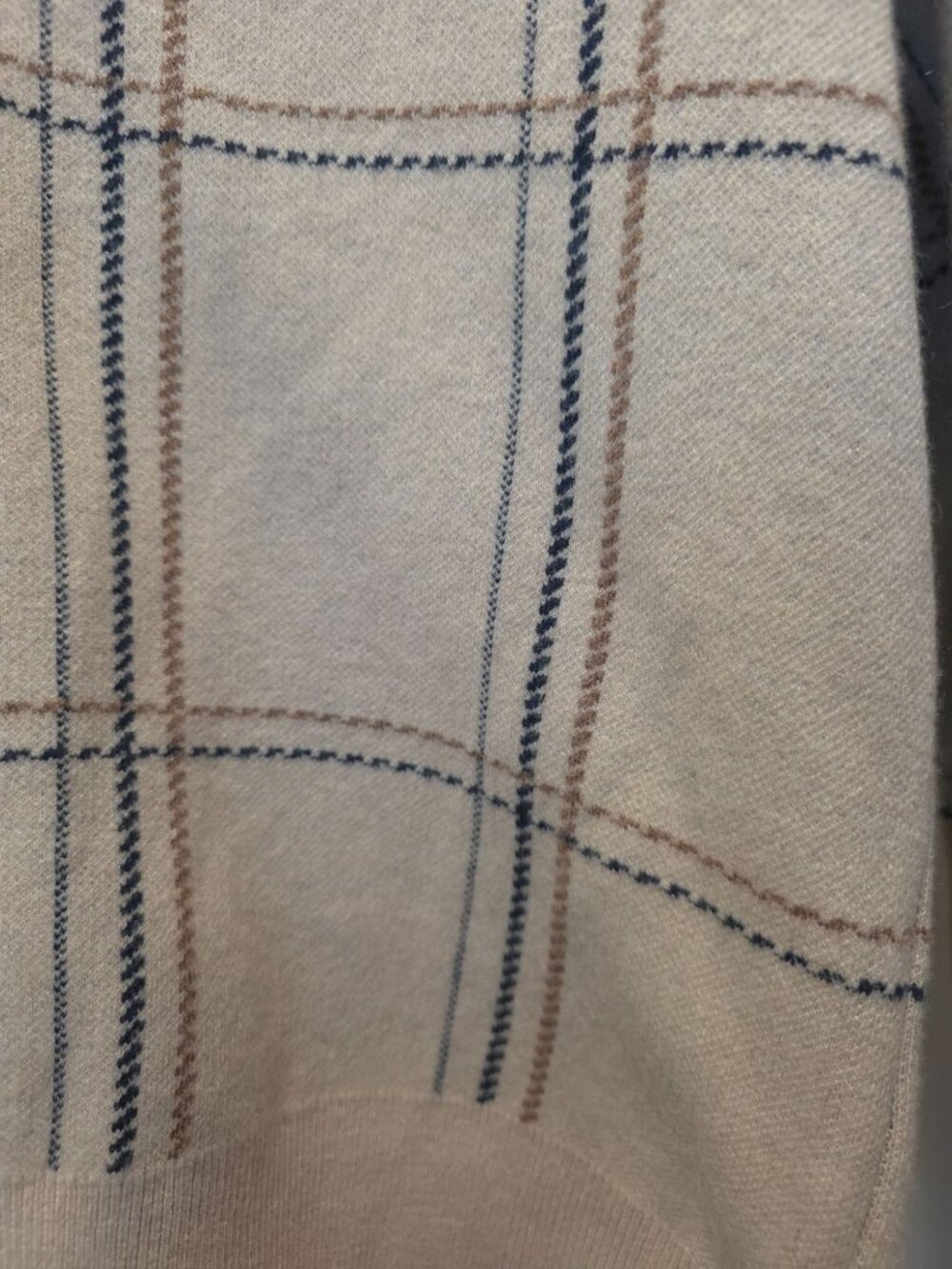 Basic House Beige Plaid Button-Up Wool-Cashmere Blend Cardigan Sweater Sz S - Picture 4 of 7